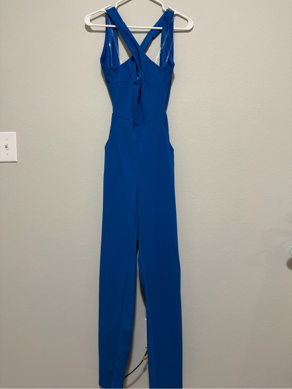 Women's Royal Blue Cross-Front Keyhole Backless Jumpsuit